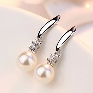 Silver Pearl Zircon Earrings